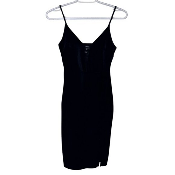 Forever 21 black velvet bodycon midi dress size S - Picture 1 of 7